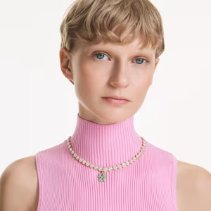 Idyllia charm, Clover, Green, Gold-tone plated