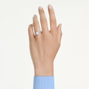 Una Angelic motif ring, Mixed cuts, Heart, White, Rhodium plated