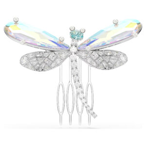 Ariana Grande x Swarovski brooch and hair accessory, Mixed cuts, Dragonfly, Green, Rhodium plated