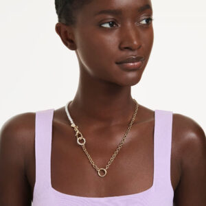 Idyllia necklace, Crystal pearl, White, Gold-tone plated