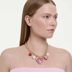 Idyllia necklace, Mixed cuts, Heart, Key, Multicolored, Gold-tone plated