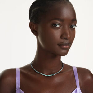 Matrix Tennis necklace, Gradient of round cuts, Multicolored, Ruthenium plated