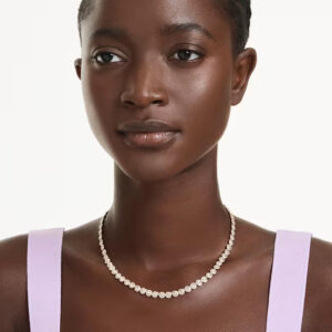 Una Angelic necklace, Round cut, Small, White, Gold-tone plated