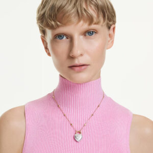 Idyllia pendant, Mixed cuts, Heart, White, Gold-tone plated