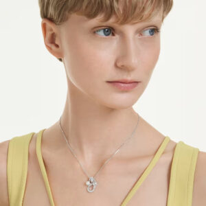 Symbolica pendant, Crystal pearl, Round cut, Pavé, Horse shoe, White, Rhodium plated