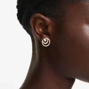 Hyperbola stud earrings, Round cut, White, Gold-tone plated