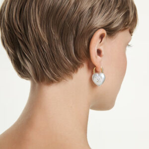 Idyllia drop earrings, Mixed cuts, Heart, White, Gold-tone plated