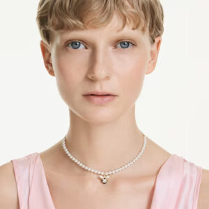 Idyllia choker, Crystal pearl, Mixed cuts, Bee, White, Gold-tone plated