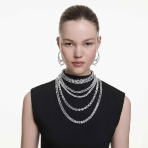 Millenia layered necklace Mixed cuts, White, Rhodium plated