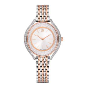 Crystalline aura watch, Swiss Made, Metal bracelet, Rose gold tone, Mixed metal finish