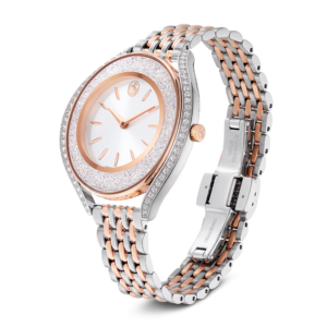 Crystalline aura watch, Swiss Made, Metal bracelet, Rose gold tone, Mixed metal finish