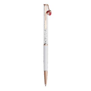 Crystalline ballpoint pen, Ladybug, White, Red lacquered, Rose gold-tone plated