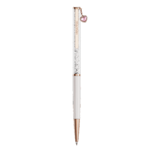 Crystalline ballpoint pen, Heart, Pink, Pink lacquered, Rose gold-tone plated