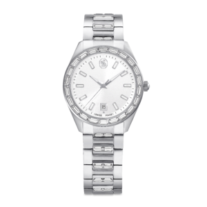 Matrix date watch, Swiss Made, Metal bracelet, Silver tone, Stainless steel