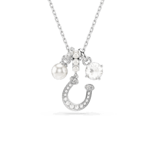 Symbolica pendant, Crystal pearl, Round cut, Pavé, Horse shoe, White, Rhodium plated
