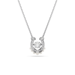 Symbolica pendant, Crystal pearl, Round cut, Pavé, Horse shoe, White, Rhodium plated