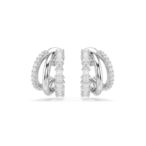 Hyperbola hoop earrings, Round cut, Mini, White, Rhodium plated