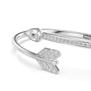 Idyllia bangle, Mixed cuts, Arrow, White, Rhodium plated