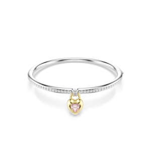 Idyllia bangle, Mixed cuts, Heart, Pink, Mixed metal finish