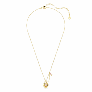Idyllia pendant, Mixed cuts, Heart, Key, Pink, Gold-tone plated