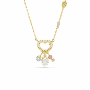 Idyllia pendant, Mixed cuts, Heart, Key, Pink, Gold-tone plated