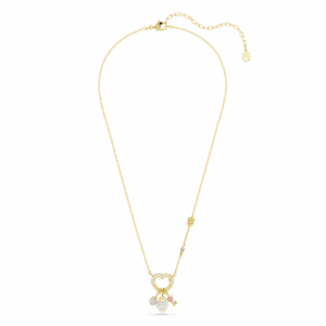 Idyllia pendant, Mixed cuts, Heart, Key, Pink, Gold-tone plated