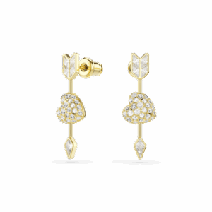 Idyllia drop earrings, Mixed cuts, Heart with arrow, White, Gold-tone plated