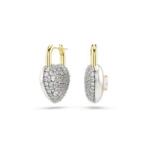 Idyllia drop earrings, Mixed cuts, Heart, White, Gold-tone plated