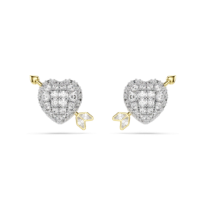 Idyllia stud earrings, Mixed cuts, Heart with arrow, White, Mixed metal finish