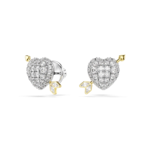 Idyllia stud earrings, Mixed cuts, Heart with arrow, White, Mixed metal finish