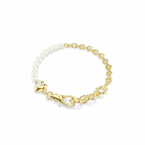 Idyllia bracelet, Crystal pearl, White, Gold-tone plated
