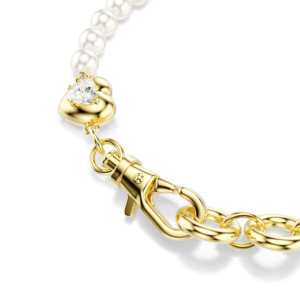 Idyllia bracelet, Crystal pearl, White, Gold-tone plated