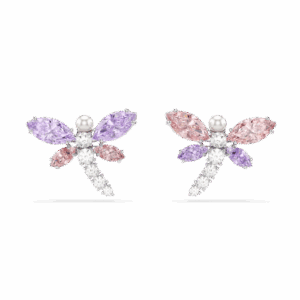 Ariana Grande x Swarovski stud earrings, Mixed cuts, Dragonfly, Multicolored, Rhodium plated