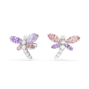 Ariana Grande x Swarovski stud earrings, Mixed cuts, Dragonfly, Multicolored, Rhodium plated