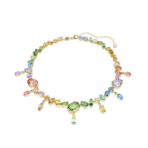 Gema necklace, Mixed cuts, Dangling crystals, Multicolored, Gold-tone plated