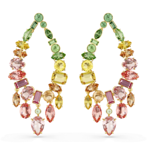 Gema drop earrings, Mixed cuts, Chandelier, Multicolored, Gold-tone plated