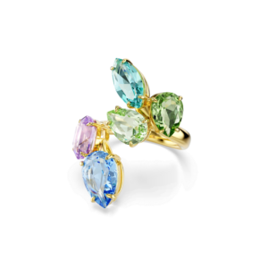 Gema motif ring, Mixed cuts, Multicolored, Gold-tone plated