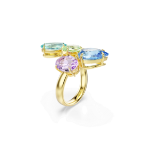Gema motif ring, Mixed cuts, Multicolored, Gold-tone plated