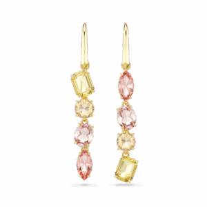 Gema drop earrings, Asymmetrical design, Mixed cuts, Pink, Gold-tone plated