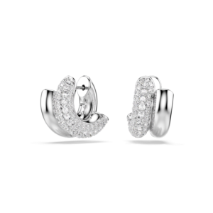 Dextera hoop earrings, Round cut, Mini, White, Rhodium plated