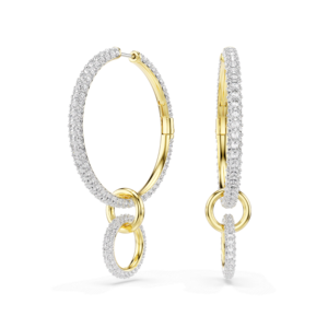 Dextera hoop earrings, Round cut, White, Gold-tone plated