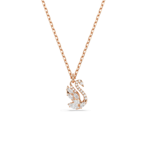 Swan pendant, Mixed cuts, Swan, White, Rose gold-tone plated