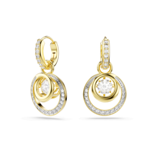 Hyperbola drop earrings, Round cut, White, Gold-tone plated