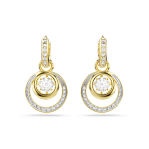 Hyperbola drop earrings, Round cut, White, Gold-tone plated