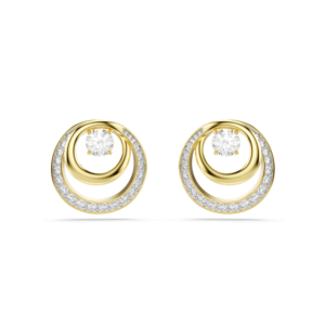 Hyperbola stud earrings, Round cut, White, Gold-tone plated