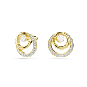 Hyperbola stud earrings, Round cut, White, Gold-tone plated