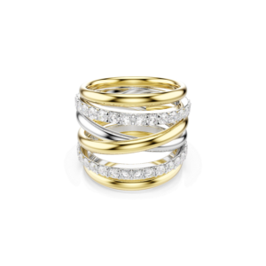 Hyperbola cocktail ring, Round cut, White, Mixed metal finish