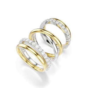 Hyperbola cocktail ring, Round cut, White, Mixed metal finish