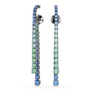 Matrix drop earrings, Gradient of round cuts, Multicolored, Ruthenium plated