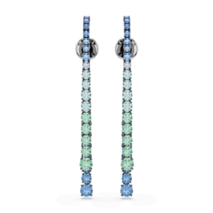 Matrix drop earrings, Gradient of round cuts, Multicolored, Ruthenium plated